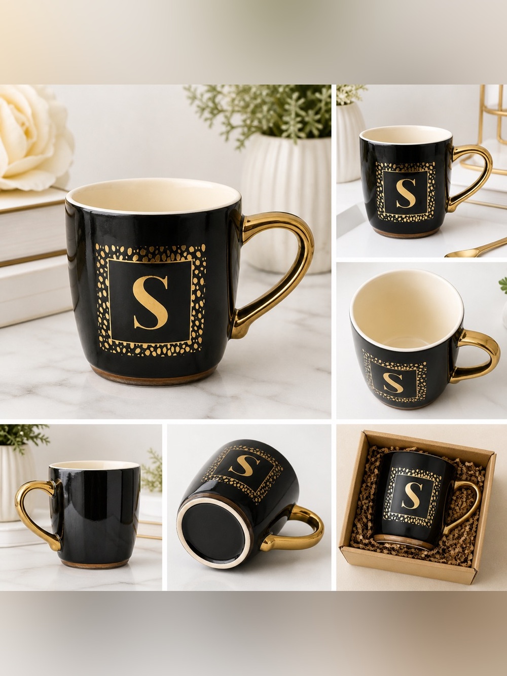 Monogram 'S' Black and Gold Accent Coffee Mug